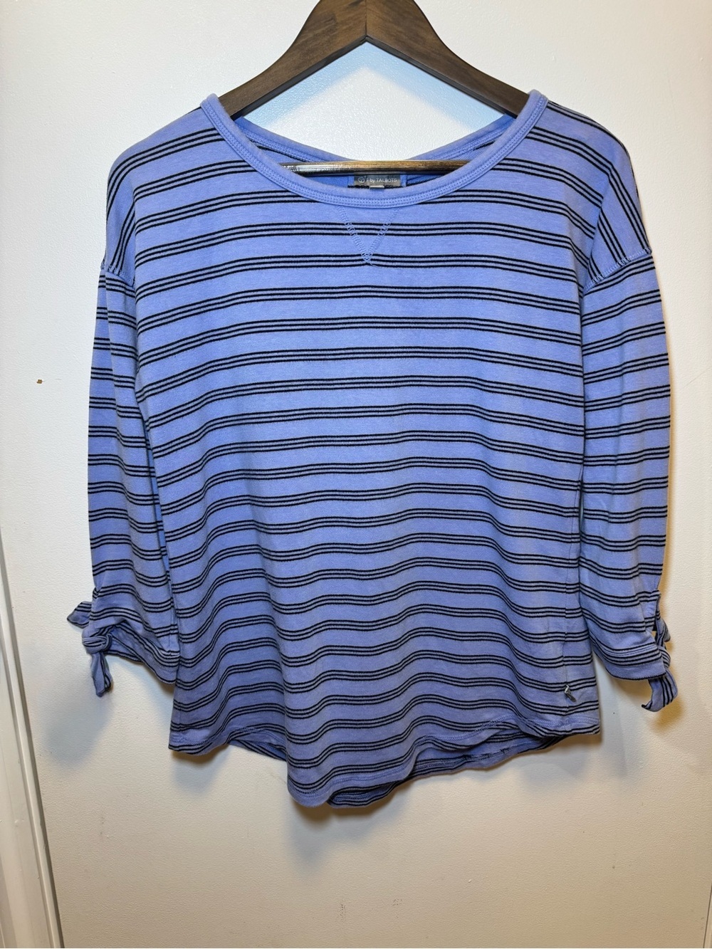 Talbots Blue and Black Striped Three Quarter Sleeve Top Size Small